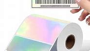 Memoking Thermal Labels, 4" * 2" Holographic Silver Self-Adhesive Sticker Label, Square Direct Thermal Label for Thanks Card, Logo, Name, Price, Address, QR Code, 500 Labels