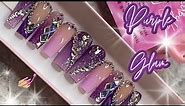 How to make GLAM BLINGED OUT press on nails 💅🏼✨ | Purple Bling nails tutorial