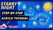 EP11- 'Starry Night' - Van-Gogh inspired starry night sky - acrylic painting tutorial for beginners