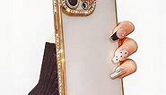 Luxury Diamond Case Compatible for iPhone 14 Pro Max,Glitter Sparkle Bling Rhinestone Design Cover for Women Girl,Crystal Diamond Soft Plating Border with Camera Lens Shockproof Protection Case-Golden