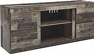 Signature Design by Ashley Derekson Rustic TV Stand with Fireplace Option Fits TVs up to 60”, Gray Pine Finish​