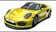 Realistic Car Drawing - Porsche 911 Turbo S (991) - Time Lapse