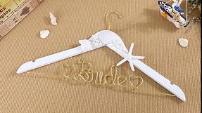 Yoande Bride Hanger for Wedding Dress Beach Wedding Decorations White Solid Wood Bride Dress Hanger with Bridal Wire Lettering for Bridal Wedding Party Gift