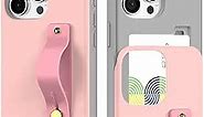 GOOSPERY SlideTok Compatible with iPhone 15 Pro Max Case, Card Holder Phone Finger Grip Band Loop Stretch Kickstand 2 Card Storage Dual Layer Protective Bumper Wallet Cover, Pink