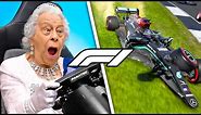THE QUEEN PLAYS F1 GAME FOR THE FIRST TIME! | School of Veloce