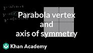Parabola vertex and axis of symmetry | Quadratic equations | Algebra I | Khan Academy