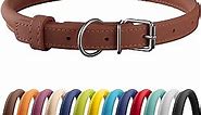 CollarDirect Rolled Leather Dog Collar, Soft Padded Round Puppy Collar, Handmade Genuine Leather Collar Dog Small Large Cat Collars 13 Colors (18-22 Inch, Cinnamon Smooth)