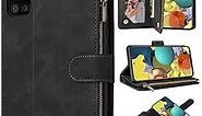 ZZXX Samsung Galaxy A52 5G Case Wallet,Galaxy A52 Wallet Case with Card Slot Premium Soft PU Leather Zipper Flip Folio Wallet Wrist Strap Kickstand Protective for Galaxy A52S 5G Case(Black 6.5 inch)