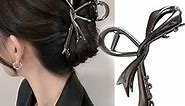 Black Ribbon Bow Metal Hair Clips Claw, 1Pcs 4.52Inch Hair Claw Clips for Thin Thick Hair Accessories Alloy Elegant Non-Slip Strong Hold Grip Hair Jaw Clip(Black Ribbon)
