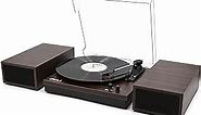 Vinyl Record Player with External Speakers, 3-Speed Belt-Drive Turntable, Vintage Vinyl LP Player with Wireless Input, Auto-Stop Switch, RCA for Music Lover & Home Decoration,Dark Brown Wood
