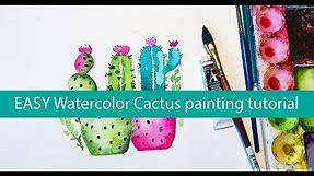 EASY Cactus Watercolor Painting tutorial/ watercolor for beginners