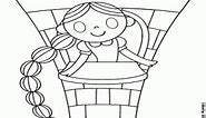 Rapunzel. The long haired princess in the tower coloring page printable game