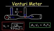 Venturi Meter Problems, Bernolli's Principle, Equation of Continuity - Fluid Dynamics