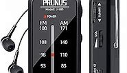 Pocket Radio Mini AM FM Stereo Radio Portable Battery Operated Radio, Includes Headphones, with Back Clip and Signal Indicator, Operated by AAA Batteries for Hurricane,Walking,Running,J-985 by PRUNUS