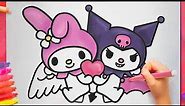 How to draw MY MELODY and KUROMI SANRIO HELLO KITTY