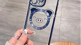Weonmov for iPhone 15 Pro Max Case Clear Animal Cute Pig [ Compatible with MagSafe ] [ Strong Magnetic ] Full Camera Lens Protection Soft Shockproof Cover Phone Case - (Pig) Blue