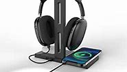 Headphone Stand with Wireless Charger Headset Holder 2 Type USB C Port, 3 in 1 Fast Wireless Charging Station Dock for AirPods Max, AirPods Pro/2, iPhone 13/12/11 Series and All Headphones
