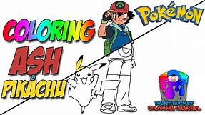 Ash Ketchum and Pikachu - Pokemon Coloring Pages for Kids to learn colors