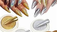 4 Colors Holographic Chrome Nail Powder Mirror Effect Reflective Gold Silver Ultra Fine Glitter Kit Dip Multichrome Flake Dust Metallic Iridescent Paillette Nail Art Pigment