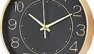 HZDHCLH Modern Wall Clocks Battery Operated,10 inch Black and Gold Clock for Wall,Silent Small Wall Clock for Living Room Bedroom Kitchen Office Nursery Decor