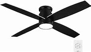 WINGBO 52 Inch Flush Mount DC Ceiling Fan with Lights and Remote, 4 Reversible Blades, Ultra Quiet 6-Speed DC Motor, Hugger Low Profile Indoor Ceiling Fan, Matte Black Finish