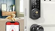 Keyless Entry Door Lock with Handle Set - SMONET Fingerprint Front Door Deadbolt Set with Knobs, Smart Digital Bluetooth Keypad Lockset with Auto Lock, APP, Fobs, Code for Rental, Home, Airbnb, Black