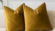 JUSPURBET Mustard Yellow Velvet Throw Pillow Covers 22x22 Set of 2,Decorative Soft Solid Cushion Cases for Couch Sofa Bed