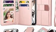 Njjex Wallet Case For Samsung Galaxy A20, For Galaxy A30 Case, [9 Card Slots] PU Leather Credit Holder Folio Flip [Detachable][Kickstand] Magnetic Phone Cover & Lanyard For Samsung A20 A30 [Rose Gold]