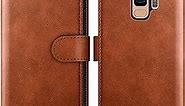 SUANPOT Galaxy S9 Wallet Case - RFID Blocking Leather, Credit Card Holder, Flip Folio, Shockproof Cover, 5.8" - Light Brown