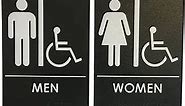 Men/Women Restroom Sign with Wheelchair Black/White - ADA Compliant (Bundle of 2 Signs)
