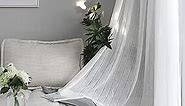 Home Brilliant Striped White Sheer Curtains 84 Inches Long Lace Voile Window Treatment Living Room Bedroom Curtains, 2 Panels, 54" X 84 Inch Length