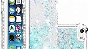 Compatible with iPhone 5S Case, Bling Glitter Liquid Clear Case Floating Quicksand Shockproof Protective Sparkle Silicone Soft TPU Case for iPhone 5S / iPhone 5. YBL Star Blue