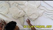 Clay Mural wall art fish | diy 3d clay mural painting