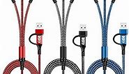 Multi Charging Cable [3Pack,4ft] 6 in 1 USB A/C to USB C/Micro USB/i-P Connector Multiple Charger Cord for Cell Phone/IP/Galaxy/PS/iPads and More