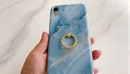 Qokey Compatible with iPhone Xs Max Case 6.5 inch Luxury Marble Bling Cute Stand Cover for Women Girls Men 360 Degree Rotating Ring Kickstand Soft TPU Shockproof Cover Glacier Grey Blue