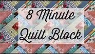 8 minute quilt block-easy to sew quilt-use your scraps-string quilt-fast quilt-quilt tutorial