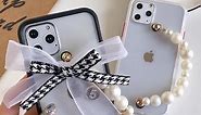 Ribbon bow And White Pearl Round Wristband Chain Phone case