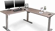 BRODAN Electric Standing L Desk with Power Charging Station, Adjustable Height Sit Stand Home Office Desk, L Shaped Computer Desk, 67x59 inches Corner Stand Up Desk, Oak Top with Gray Frame