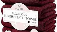 MAURA Exquisite 4-Piece Turkish Bath Towel Set: Extra Large, Ultra-Soft, Thick & Plush Premium Cotton, High Absorbency, Oversized Luxury for Hotel & Spa - Timeless Classic Burgundy Elegance