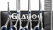 Dog Grooming Scissors Kit with Safety Round Tips, GLADOG Professional 6 in 1 Grooming Scissors for Dogs, Sharp and Heavy-duty Dog Grooming Shears for Dogs Cats Pets