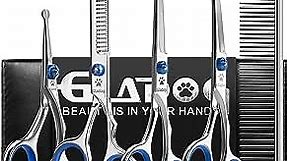 Dog Grooming Scissors Kit with Safety Round Tips, GLADOG Professional 6 in 1 Grooming Scissors for Dogs, Sharp and Heavy-duty Dog Grooming Shears for Dogs Cats Pets