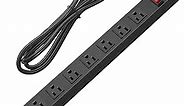 HHSOET Metal 8 Outlet Mountable Power Strip, Wall Mount Outlet Power Strip Heavy Duty, Wide Spaced Commercial Shop Power Strip with Switch, 15A 125V 1875W, 6 FT SJT 14AWG Power Cord.(Black)