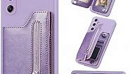 Wallet Case for Samsung Galaxy A54 5G, PU Leather Flip Strap Zipper RFID Credit Card Holder Phone Cover for Samsung Galaxy A54 5G LLK Purple
