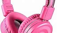 noot products Kids Headphones K22 Foldable Stereo Tangle-Free 5ft Long Cord 3.5mm Jack Plugin Wired On-Ear Headset for iPad/Amazon Kindle Fire/Girls/School/Laptop/Travel/Plane/Tablet FlamingoPink