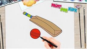 Cricket Drawing | Bat & Ball | Paint For Kidz