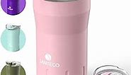 SANTECO Travel Coffee Mug 12 oz, Insulated Coffee Cups with Flip Lid, Stainless Steel Coffee Mugs Spill Proof, Double Wall Vacuum Tumblers, Reusable To Go Mug for Hot/Ice Coffee Tea - Pink