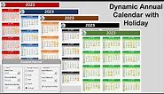 Free Dynamic Annual Calendar with Holiday and Control Panel