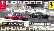 Tesla Model S P100D Ludicrous vs Ferrari 488 GTB Spider 1/4 Mile Drag Race