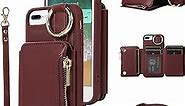 Wallet Case for iPhone 7plus 8plus 7/8 Plus Leather Clasp Flip Zipper Purse Case with Shoulder Strap Credit Card Holder Phone Cover for i Phone7s 7s + 7+ 8s 8+ Phones8 7p 8p Women Wine Red