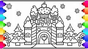 How to Draw a Castle | Candy Land Castle Coloring Page | Christmas Coloring Page for Kids | 🎄💚🏰
